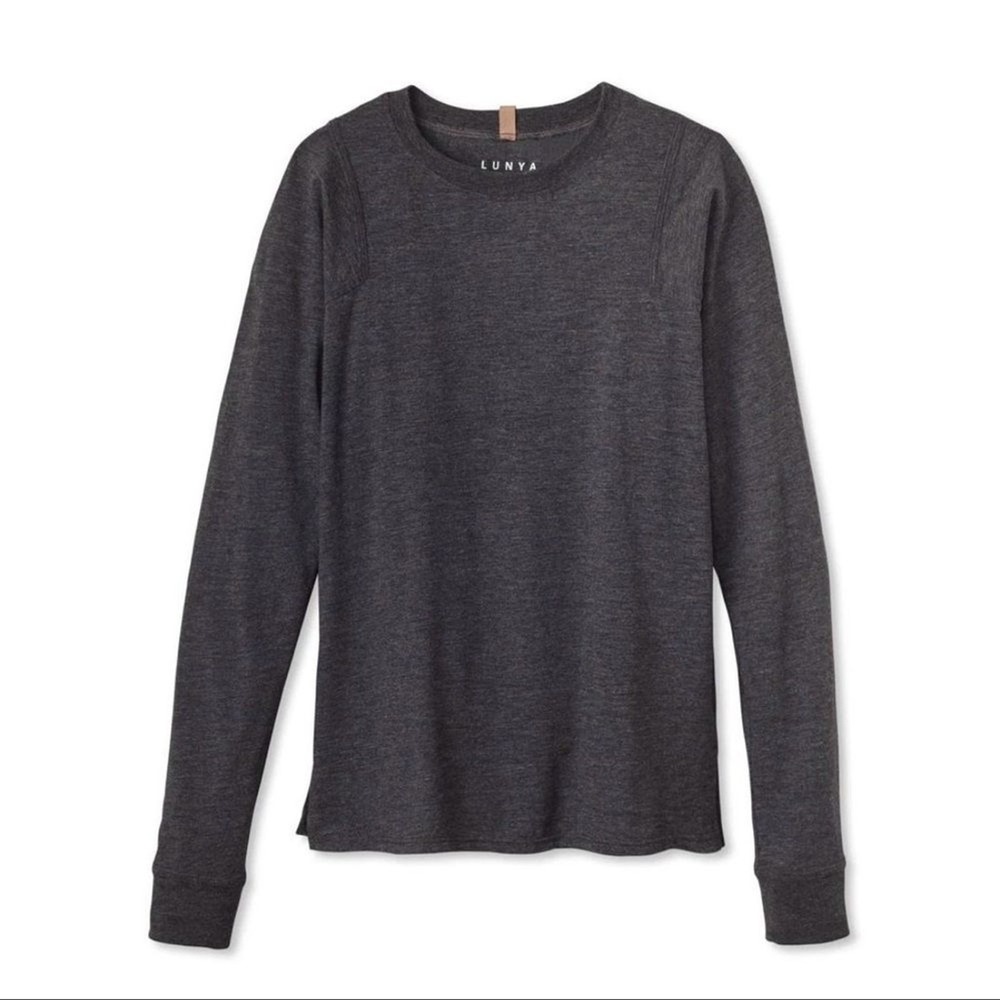 Lunya Restore Long Sleeve Crew Neck Top Gray Sz Medium